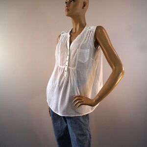 Sonoma Life Style White All Cotton Women Sz L Top Sleeveless Blouse